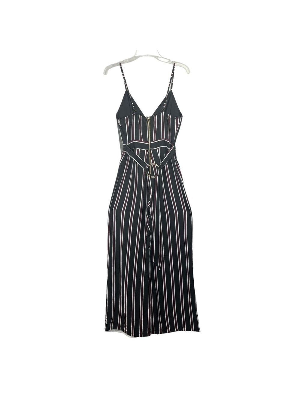 New-shop17 Vertical Striped Tie Back, Wide Leg, Flared, Strappy Jump Suit SM - Picture 2 of 12